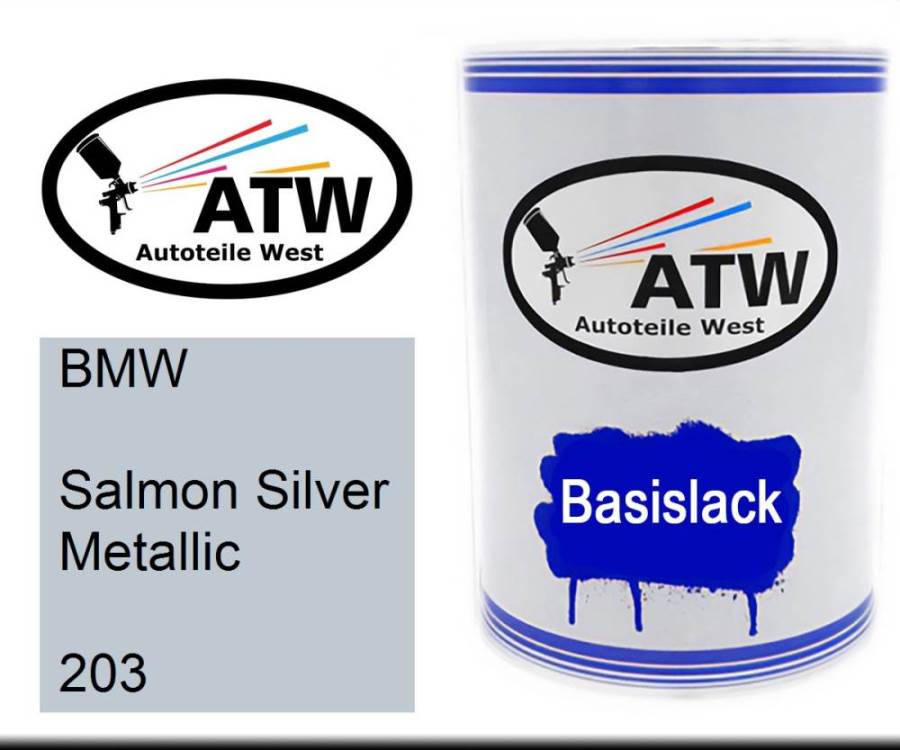 BMW, Salmon Silver Metallic, 203: 500ml Lackdose, von ATW Autoteile West.